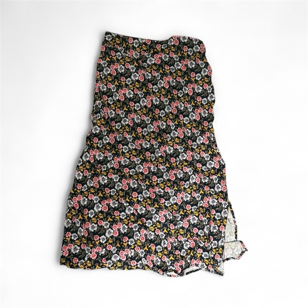 LOFT black floral midi skirt with daisy print | Fall | Slit | Elastic Waist xs